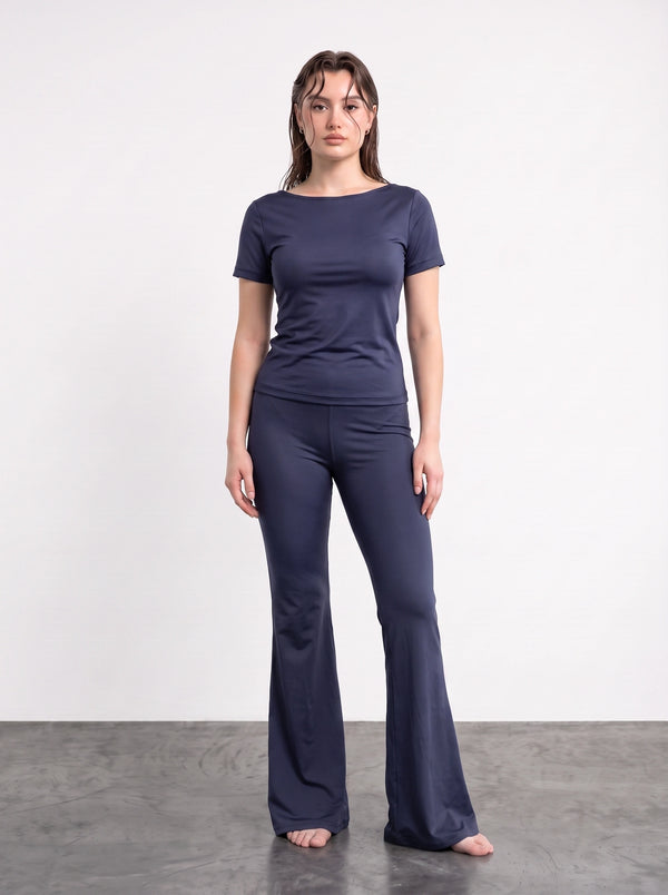 Navy Boat Neck Fitted Tshirt | Montivo Pakistan