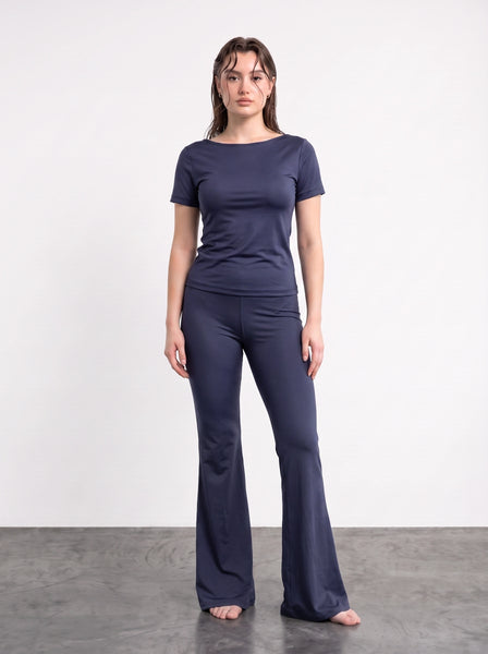 Navy Boat Neck Fitted Tshirt | Montivo Pakistan