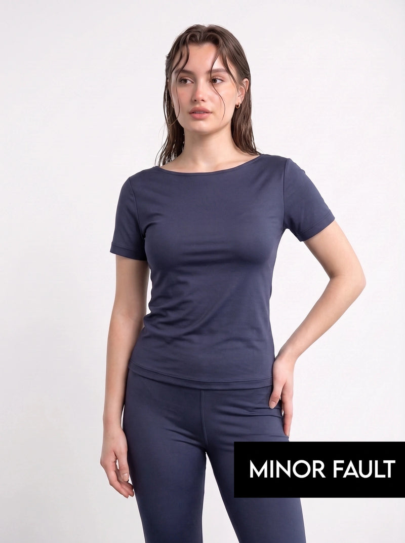 (Minor Fault) Navy Boat Neck Fitted Tshirt | Montivo Pakistan