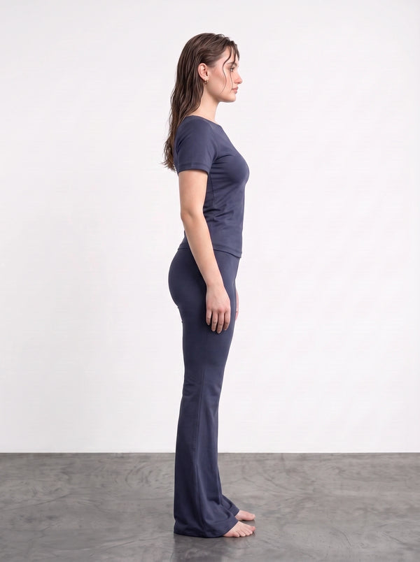 Navy Boat Neck Fitted Tshirt | Montivo Pakistan