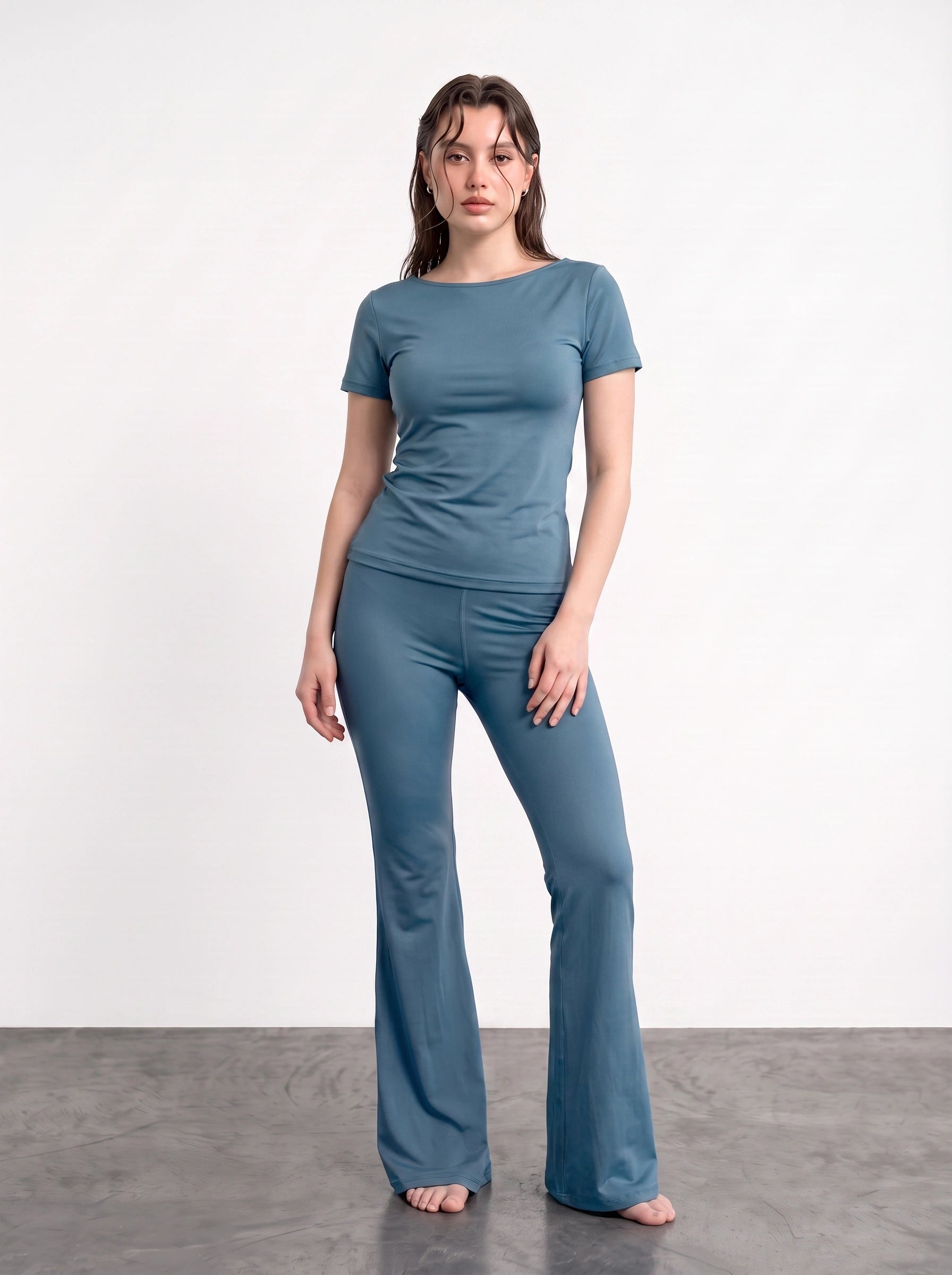 Teal Blue Boat Neck Fitted Tshirt