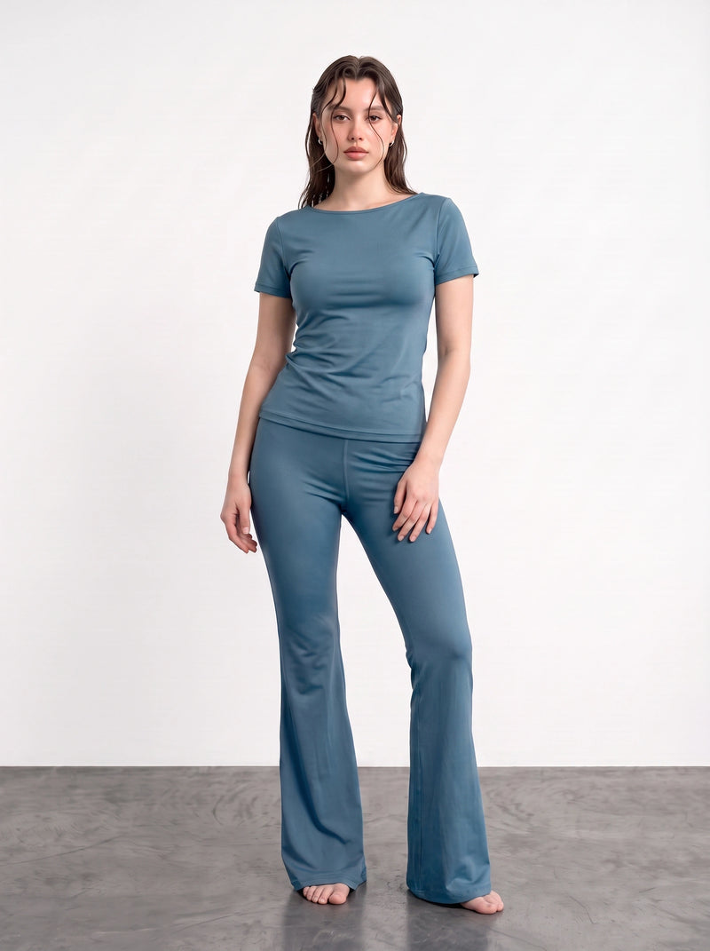 Teal Blue Boat Neck Fitted Tshirt | Montivo Pakistan