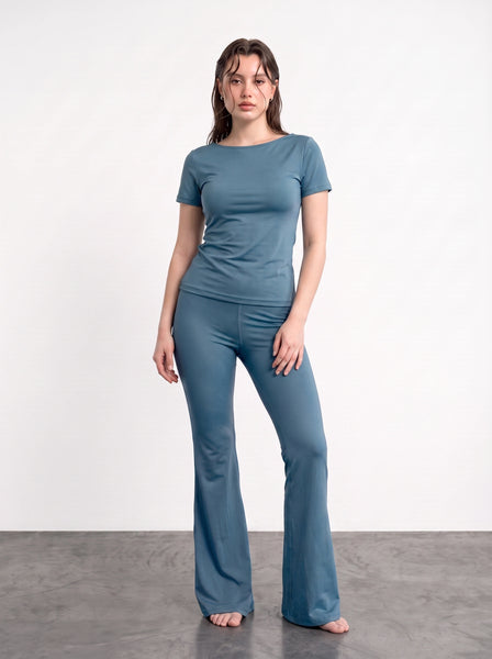 Teal Blue Boat Neck Fitted Tshirt