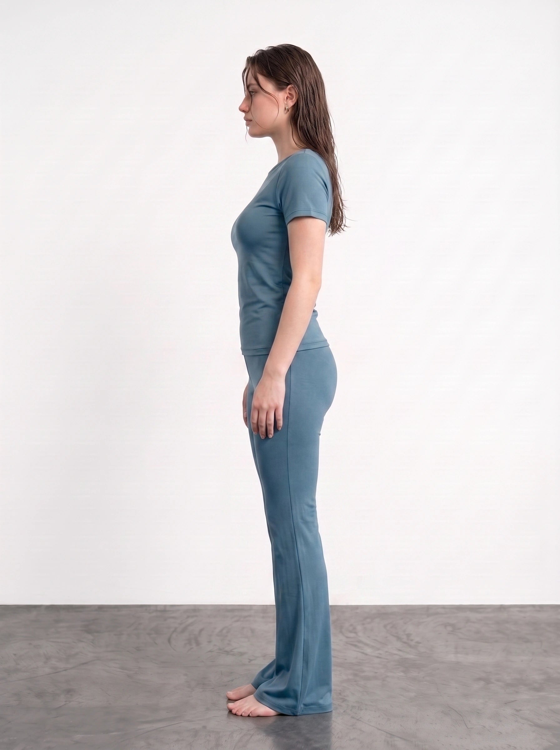 Teal Blue Boat Neck Fitted Tshirt
