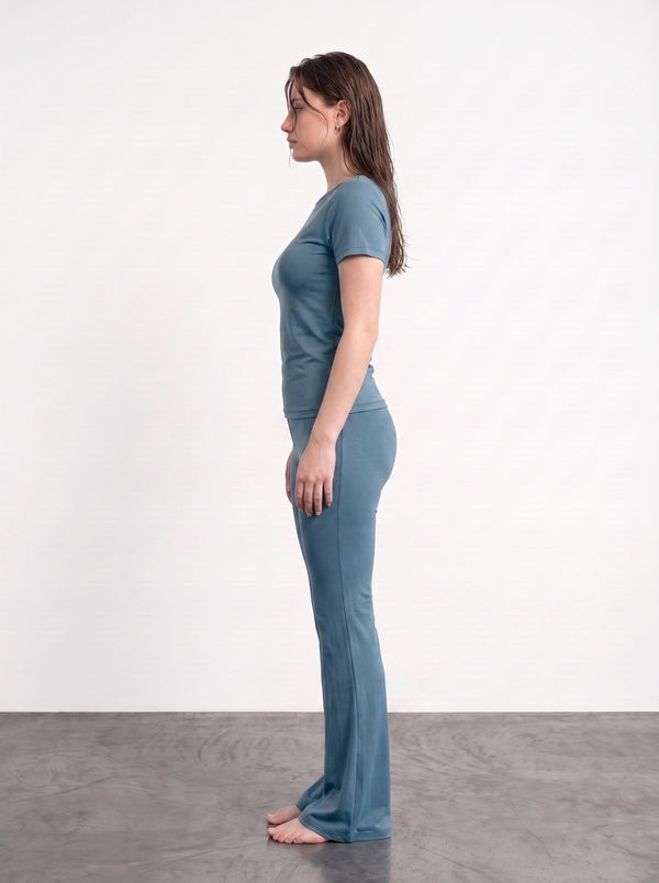 Teal Blue Boat Neck Fitted Tshirt | Montivo Pakistan