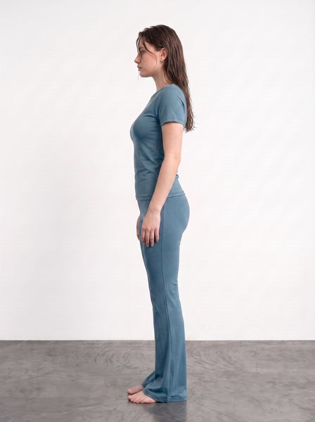 Teal Blue Boat Neck Fitted Tshirt