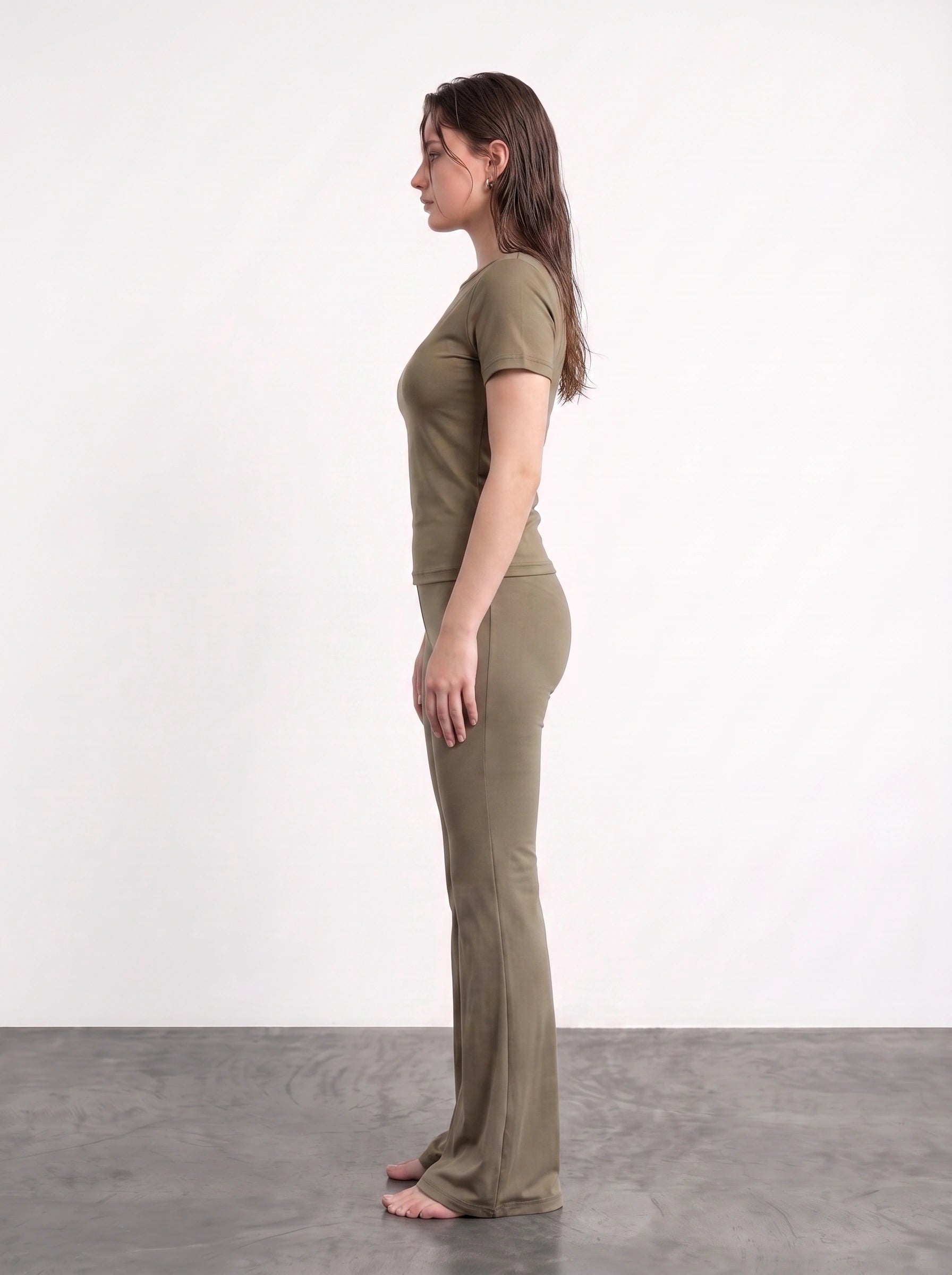 Brown Boat Neck Fitted Tshirt