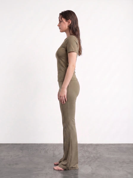 Brown Boat Neck Fitted Tshirt
