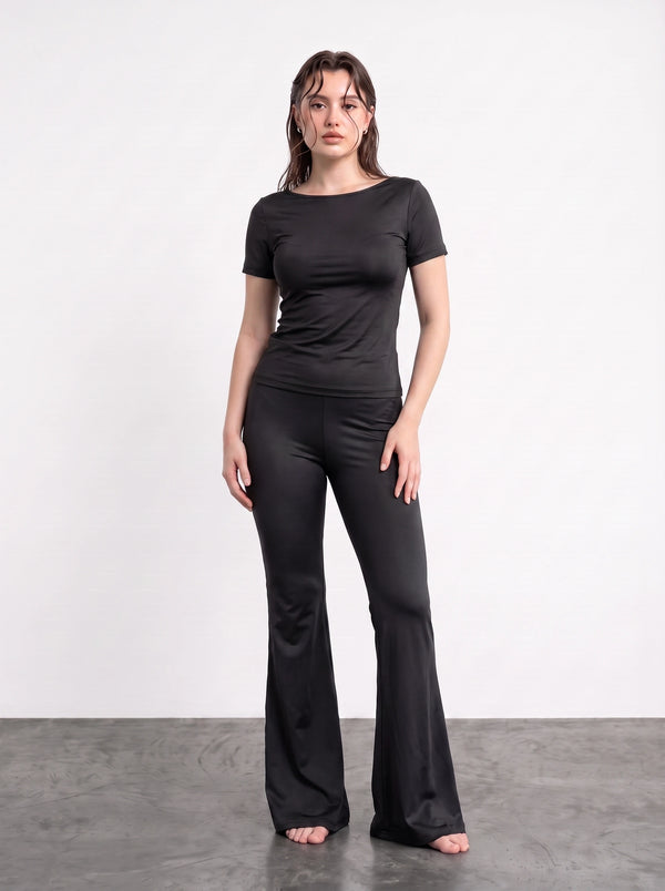 Black Boat Neck Fitted Tshirt | Montivo Pakistan