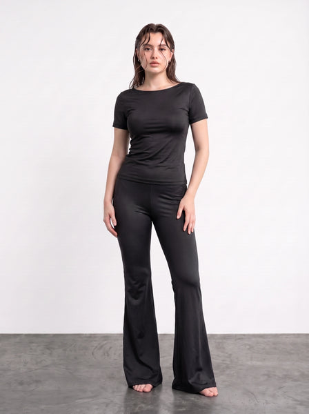 Black Boat Neck Fitted Tshirt