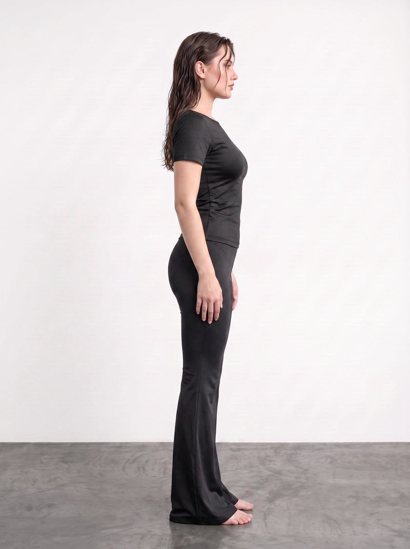Black Boat Neck Fitted Tshirt | Montivo Pakistan
