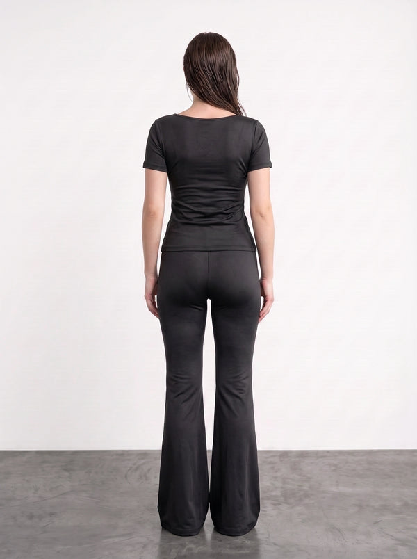 Black Boat Neck Fitted Tshirt | Montivo Pakistan