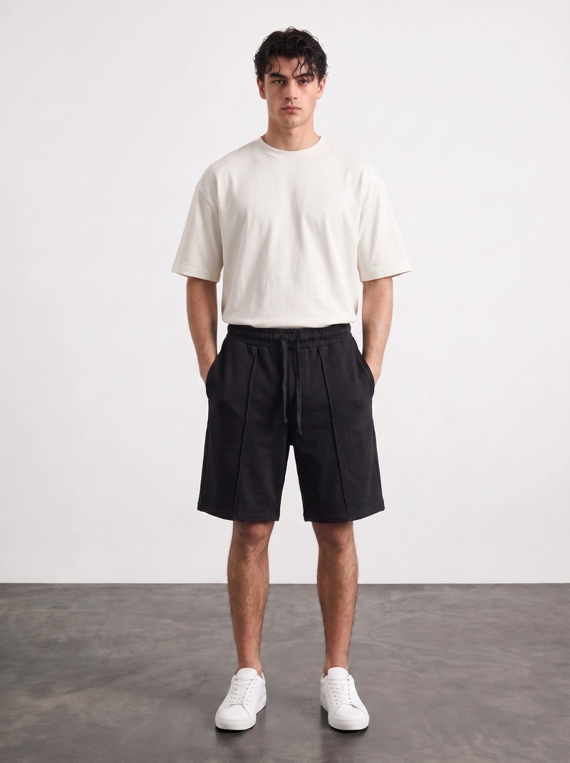 Black Baggy Front Seam Shorts | Montivo Pakistan