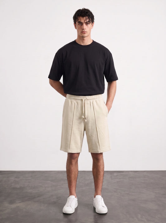 Beige Baggy Front Seam Shorts