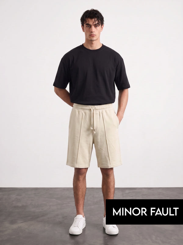 (Minor Fault) Beige Baggy Front Seam Shorts | Montivo Pakistan