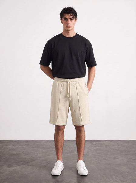 Beige Baggy Front Seam Shorts