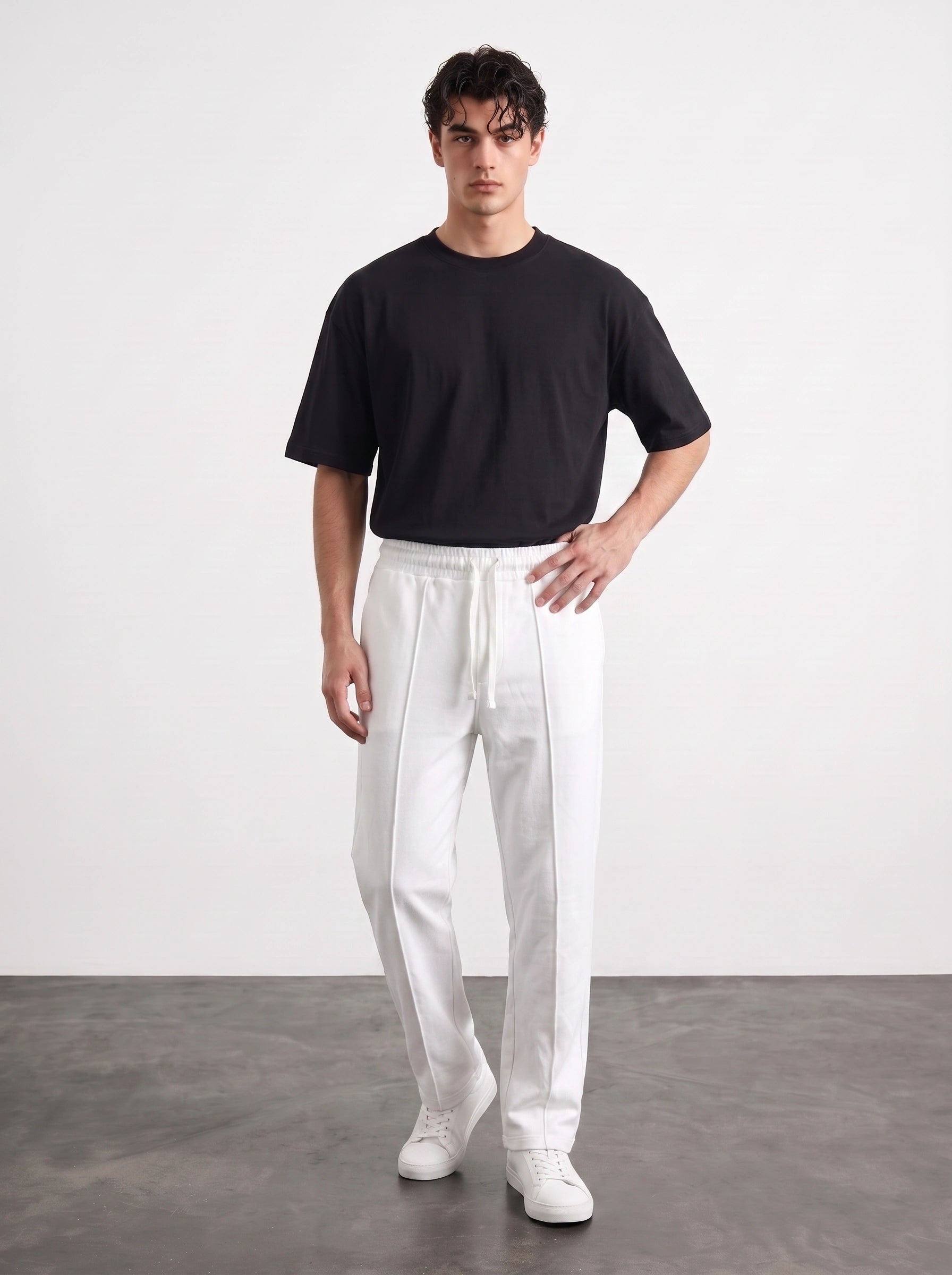 White Relaxed Front Seam Trousers