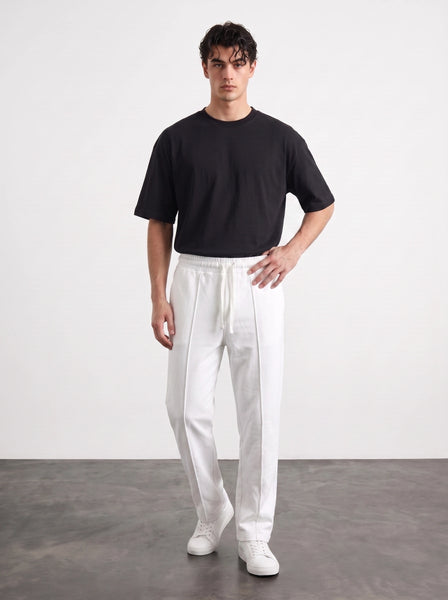 White Relaxed Front Seam Trousers