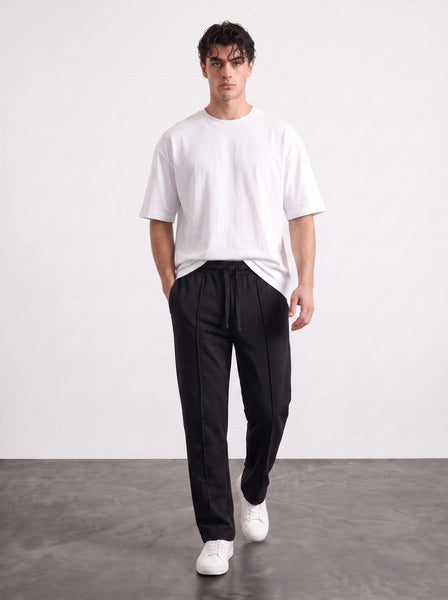 Black Relaxed Front Seam Trousers