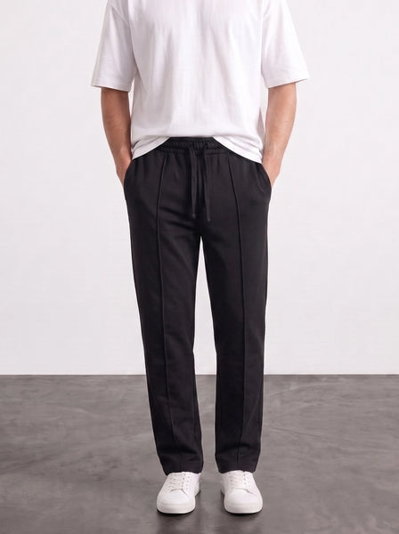 Black Relaxed Front Seam Trousers