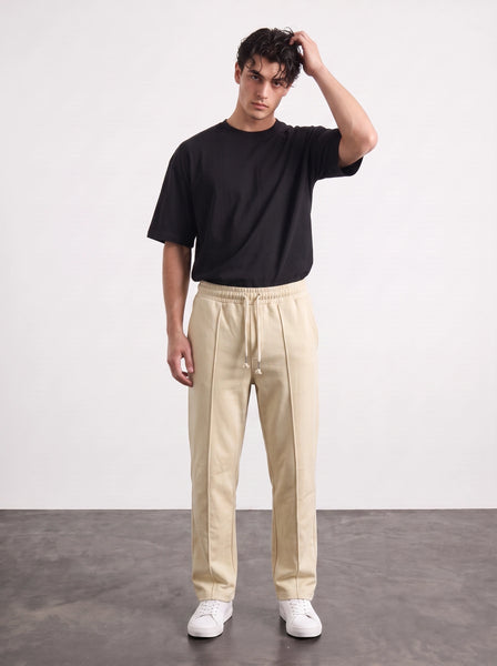Beige Relaxed Front Seam Trousers