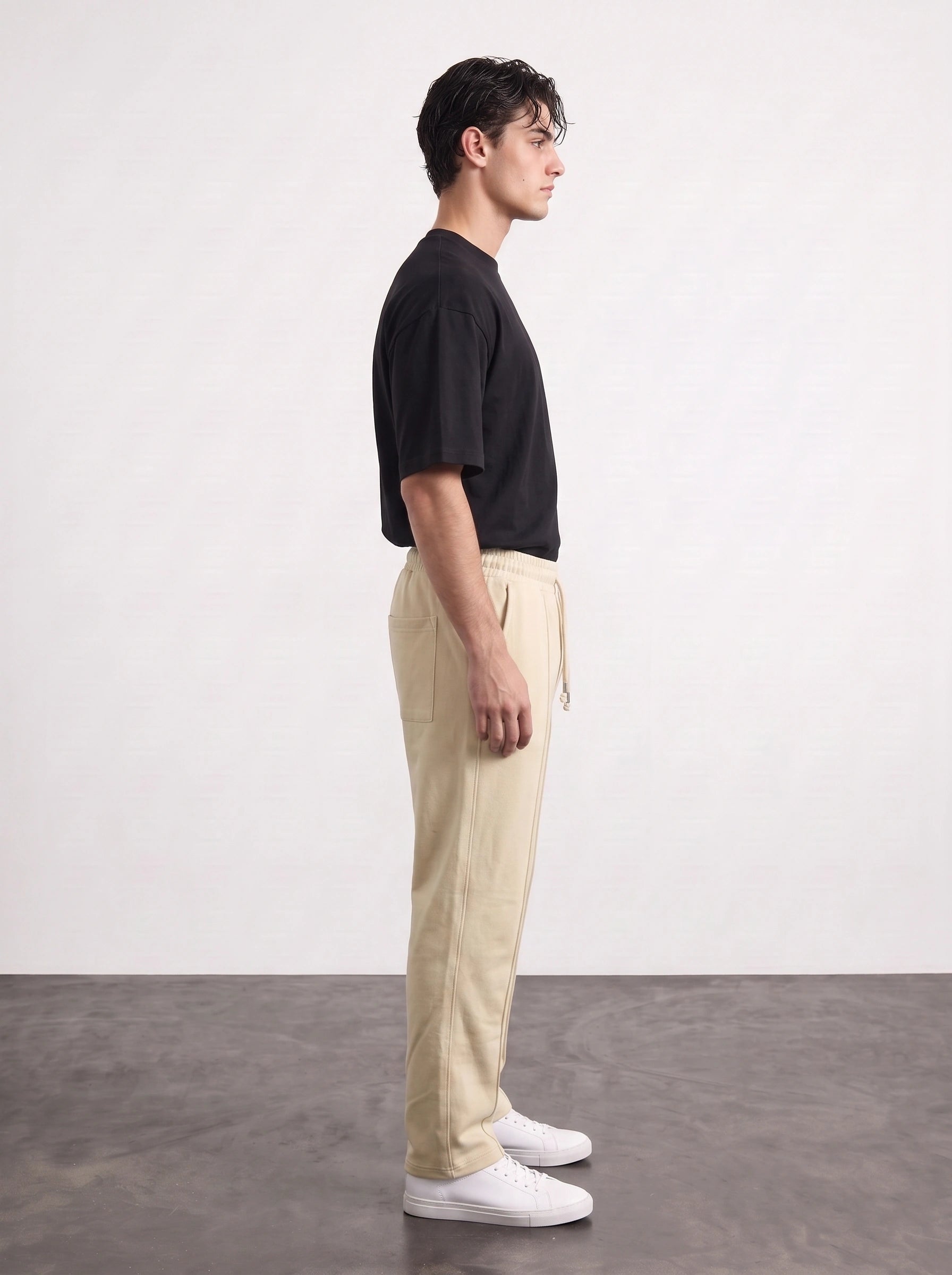 Beige Relaxed Front Seam Trousers