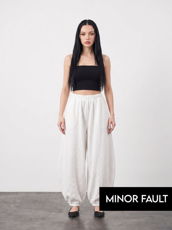 (Minor Fault) Off-White Seamed Balloon Trousers | Montivo Pakistan