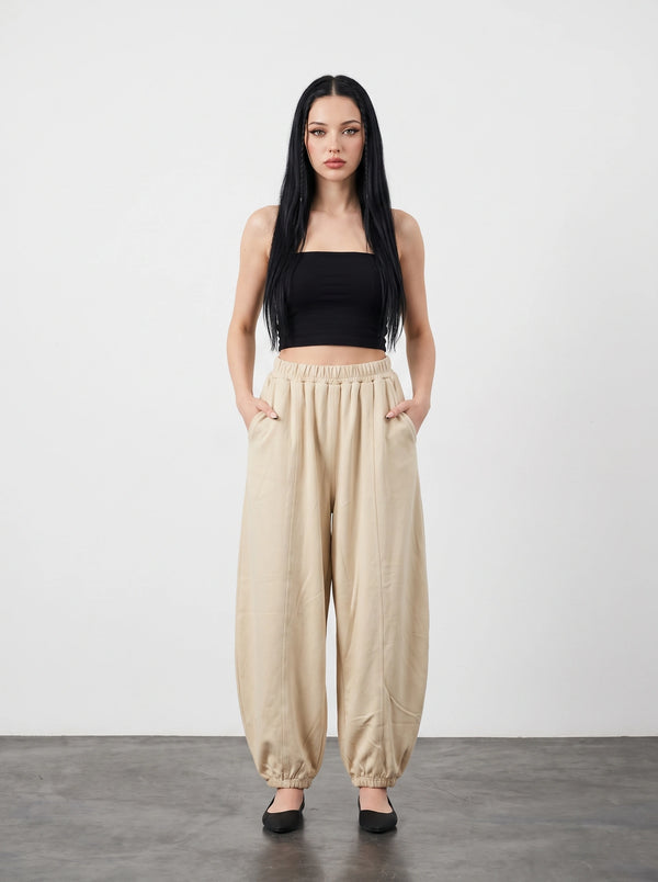 Beige Seamed Balloon Trousers | Montivo Pakistan
