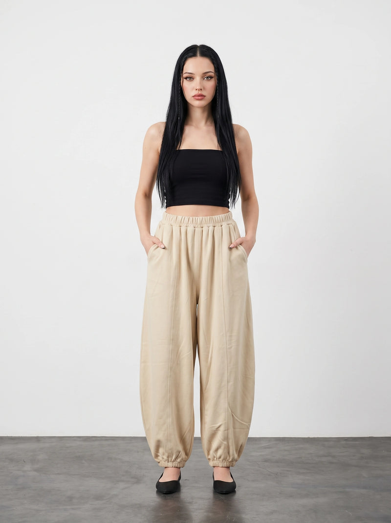 Beige Seamed Balloon Trousers | Montivo Pakistan