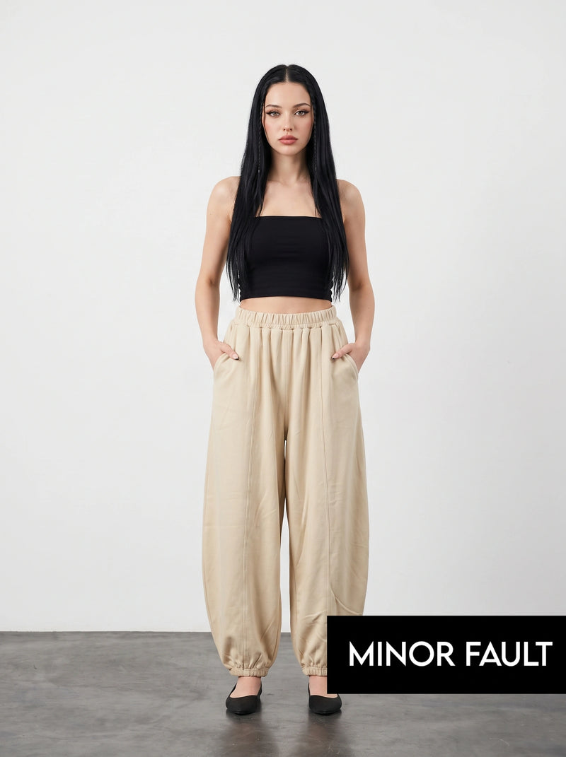 (Minor Fault) Beige Seamed Balloon Trousers | Montivo Pakistan