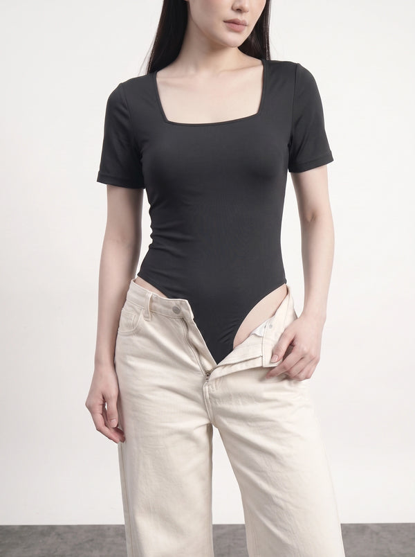Black Square Neck Bodysuit | Montivo Pakistan