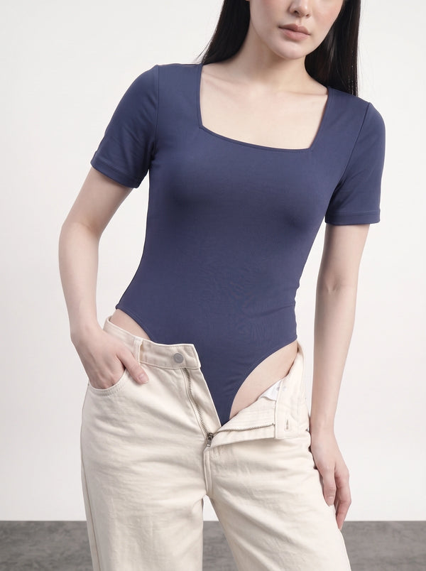 Navy Square Neck Bodysuit | Montivo Pakistan