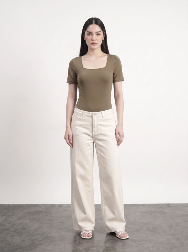 Brown Square Neck Bodysuit