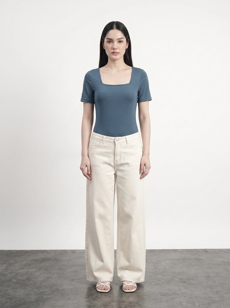 Teal Blue Square Neck Bodysuit | Montivo Pakistan