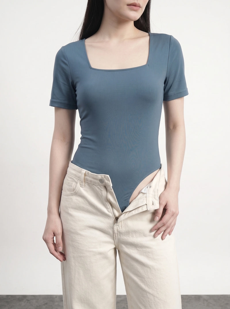 Teal Blue Square Neck Bodysuit | Montivo Pakistan