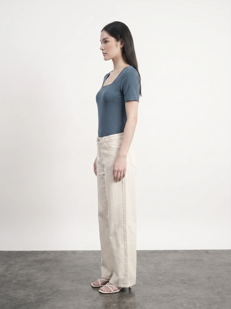 Teal Blue Square Neck Bodysuit | Montivo Pakistan