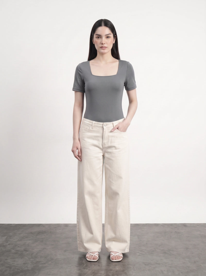 Grey Square Neck Bodysuit | Montivo Pakistan