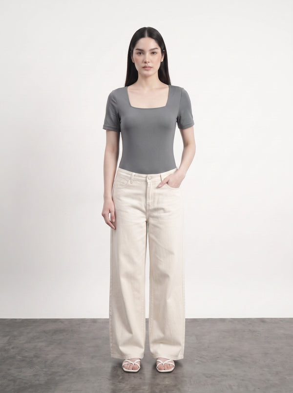Grey Square Neck Bodysuit