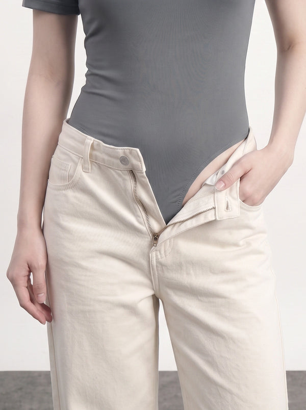 Grey Square Neck Bodysuit