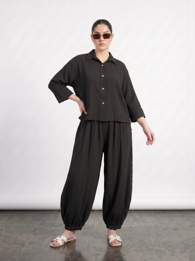 Black Crushed Oversized Shirt