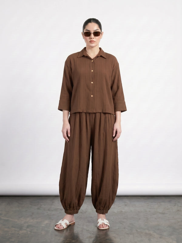 Brown Crushed Oversized Shirt