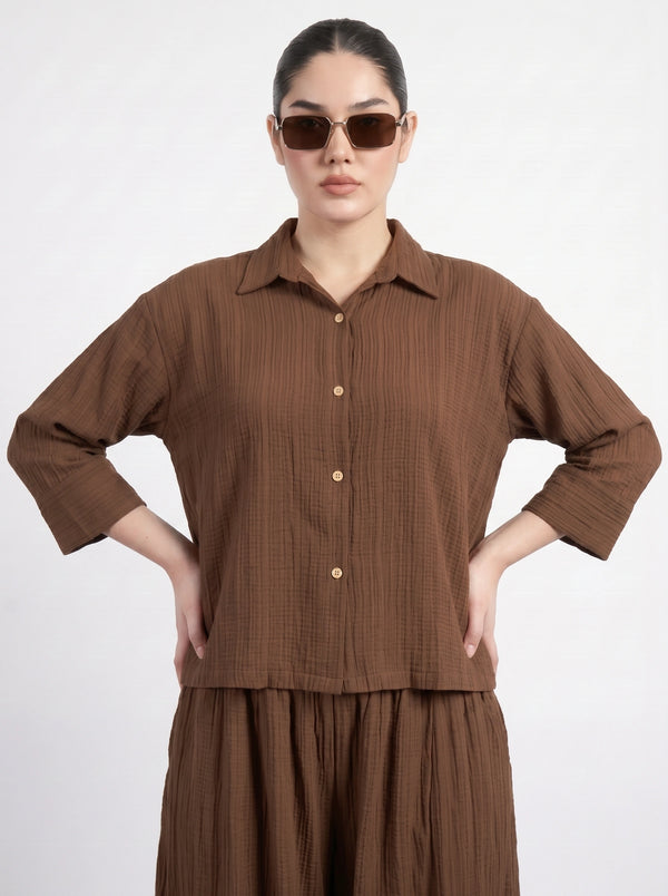 Brown Crushed Oversized Shirt