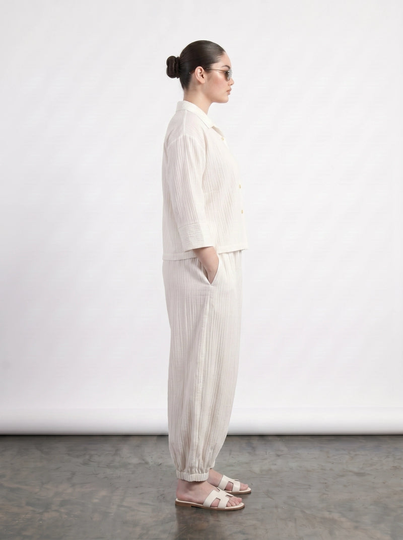 White Crushed Oversized Shirt | Montivo Pakistan