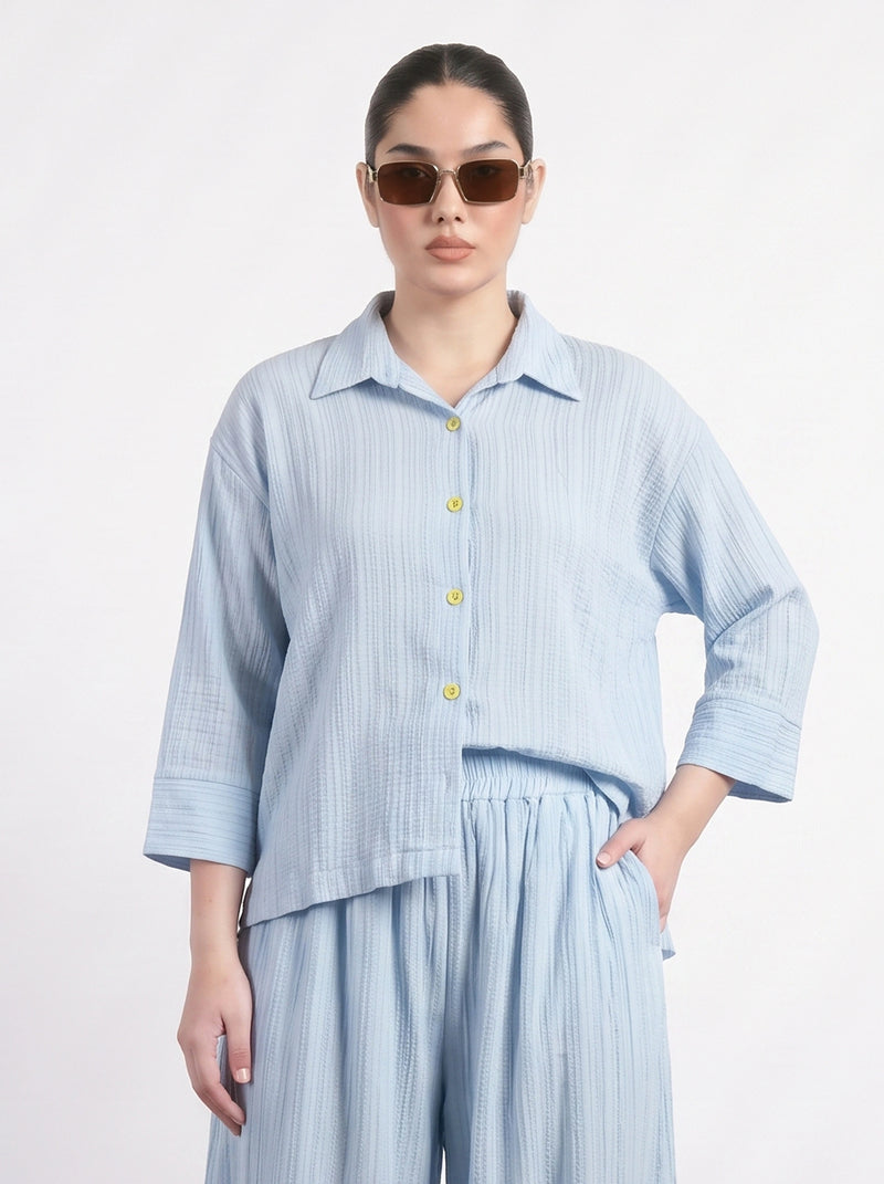 Light Blue Crushed Oversized Shirt | Montivo Pakistan