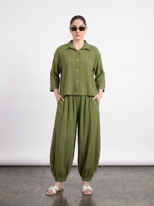 Green Crushed Oversized Shirt
