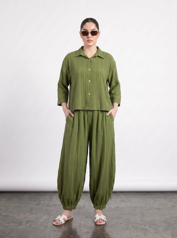 Green Crushed Oversized Shirt