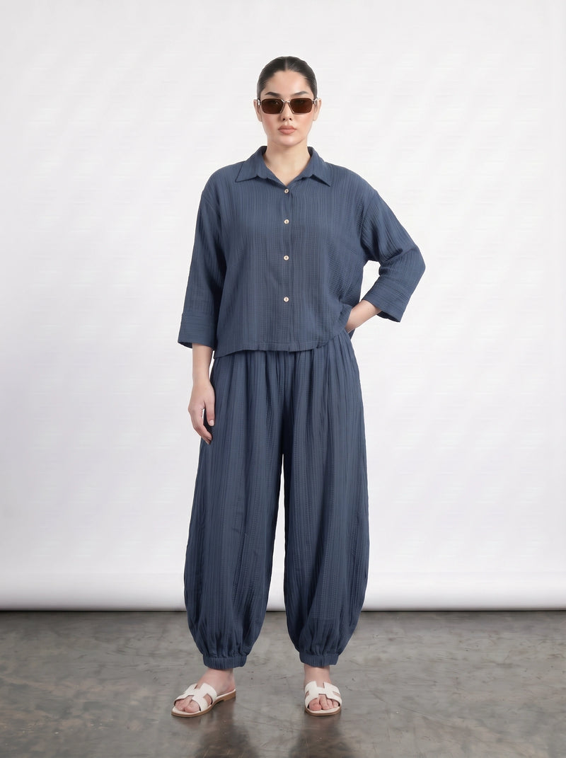 Teal Blue Crushed Oversized Shirt
