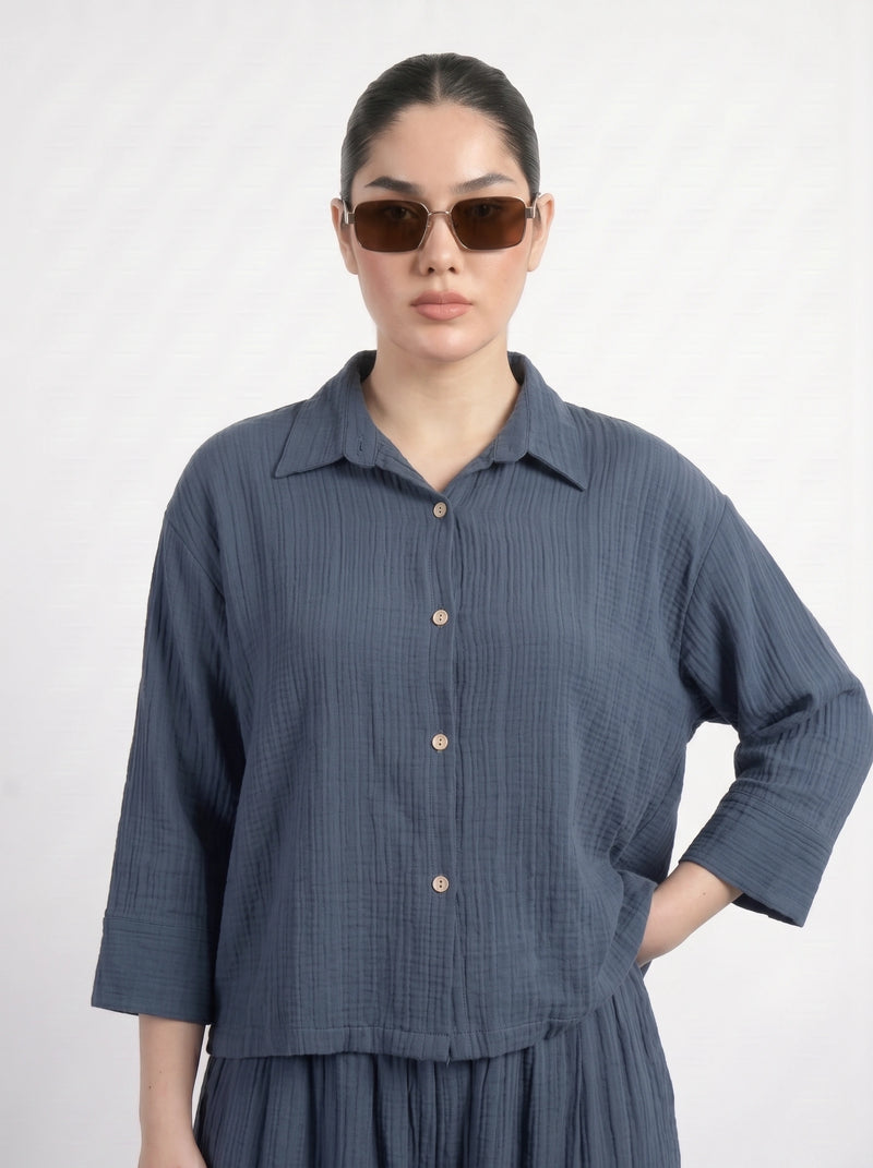Teal Blue Crushed Oversized Shirt