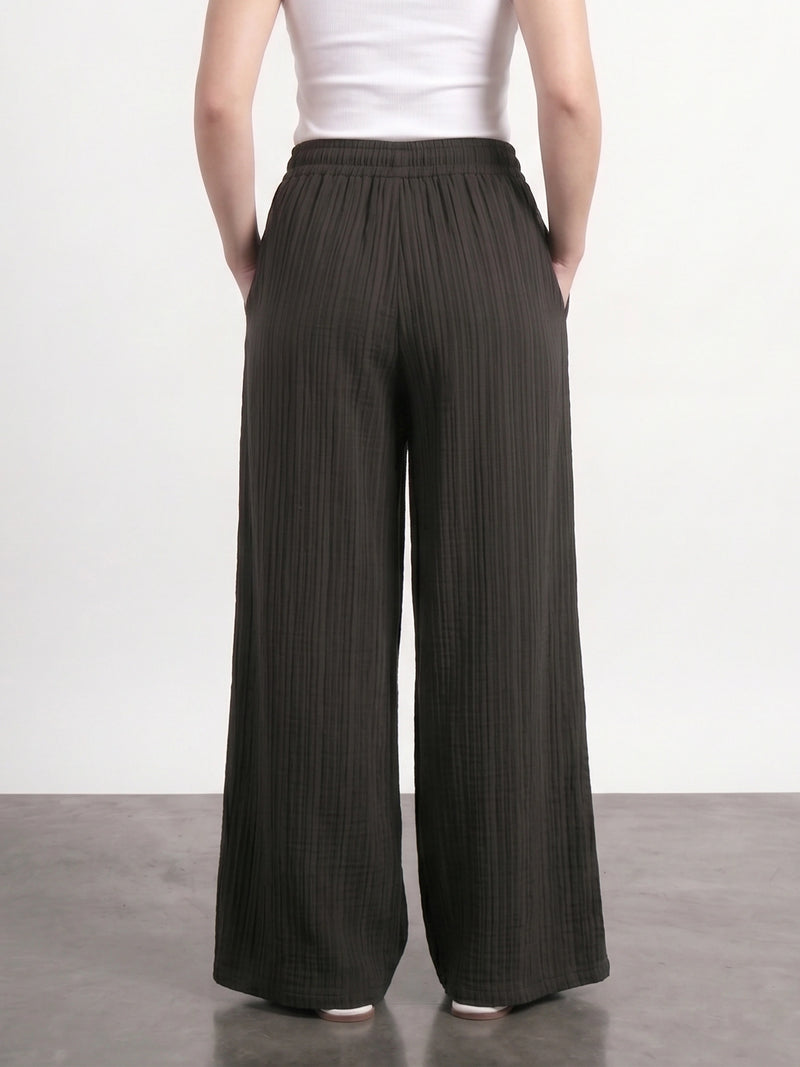 Black Crushed Wide Leg Trousers | Montivo Pakistan
