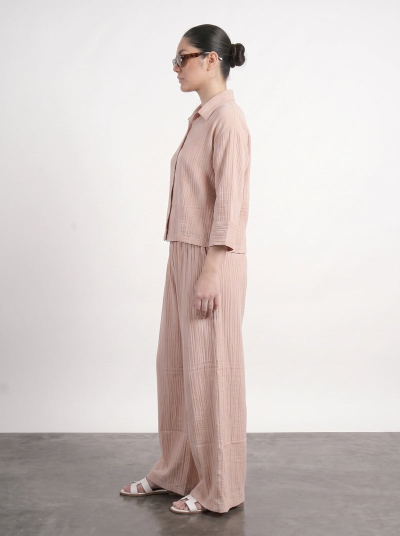 Pink Crushed Wide Leg Trousers | Montivo Pakistan